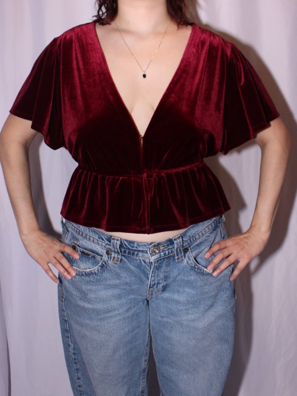 UO red velvet blouse